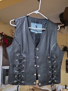 Black Leather Lace-Up Womens Vest